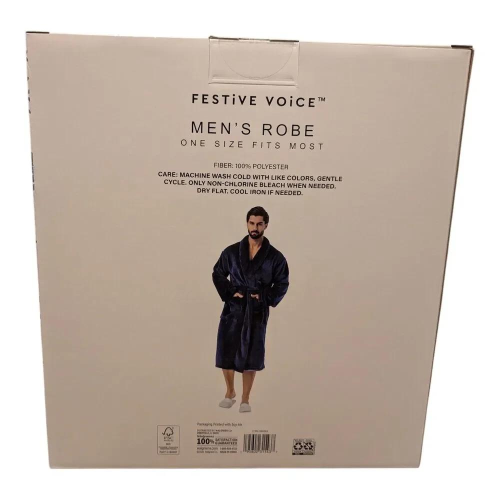 Modern Expressions Men’s Robe Navy Blue One Size Fits Most New - Picture 2 of 2